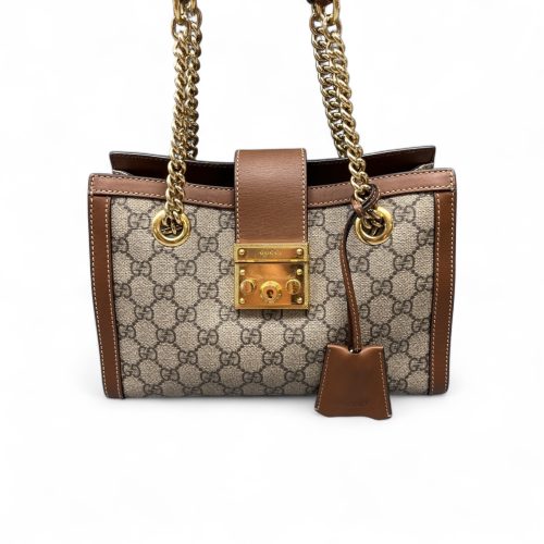 Gucci Small Padlock Tote GG Supreme Monogram Brown Beige