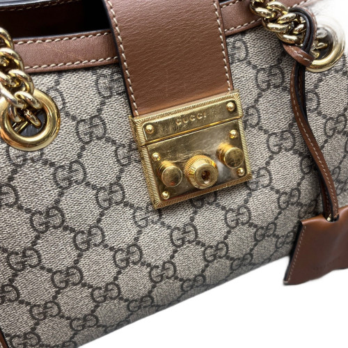 Gucci Small Padlock Tote GG Supreme Monogram Brown Beige