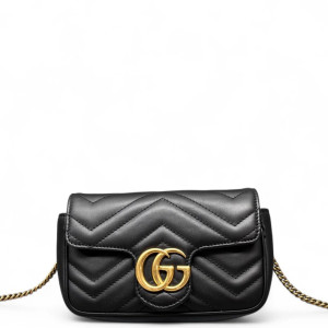 Gucci Chevron Super Mini GG Marmont Calfskin Black