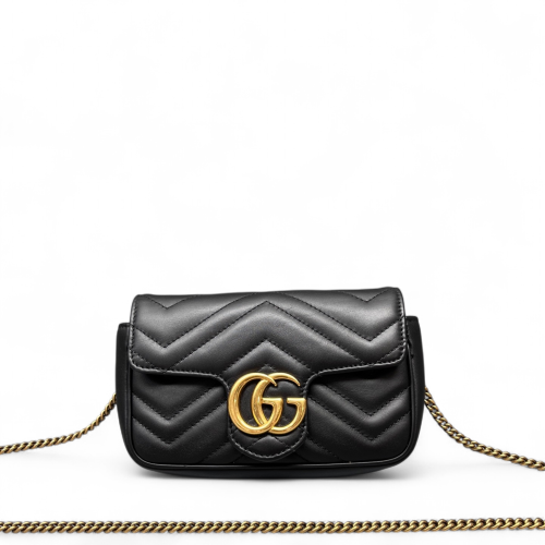 Gucci Chevron Super Mini GG Marmont Calfskin Black Gucci Chevron Super Mini GG Marmont Calfskin Black