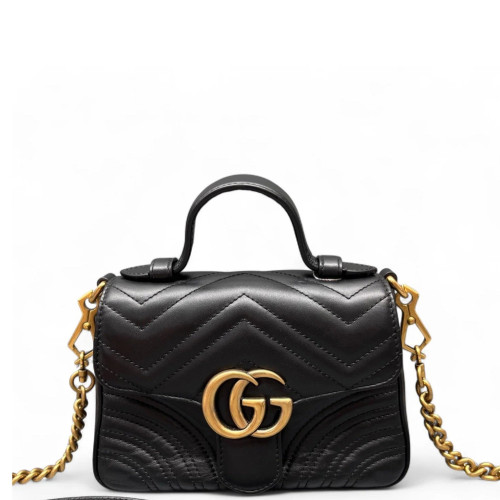 Gucci Chevron Mini GG Marmont Top Handle Shoulder Bag Calfskin Black Gucci Chevron Mini GG Marmont Top Handle Shoulder Bag Calfskin Black
