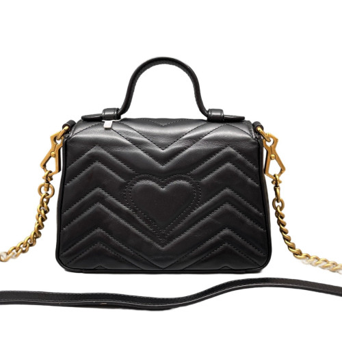 Gucci Chevron Mini GG Marmont Top Handle Shoulder Bag Calfskin Black Gucci Chevron Mini GG Marmont Top Handle Shoulder Bag Calfskin Black