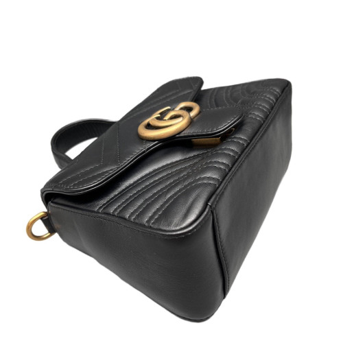 Gucci Chevron Mini GG Marmont Top Handle Shoulder Bag Calfskin Black Gucci Chevron Mini GG Marmont Top Handle Shoulder Bag Calfskin Black