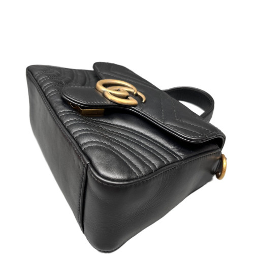 Gucci Chevron Mini GG Marmont Top Handle Shoulder Bag Calfskin Black Gucci Chevron Mini GG Marmont Top Handle Shoulder Bag Calfskin Black