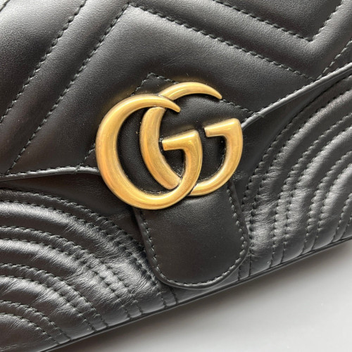 Gucci Chevron Mini GG Marmont Top Handle Shoulder Bag Calfskin Black Gucci Chevron Mini GG Marmont Top Handle Shoulder Bag Calfskin Black
