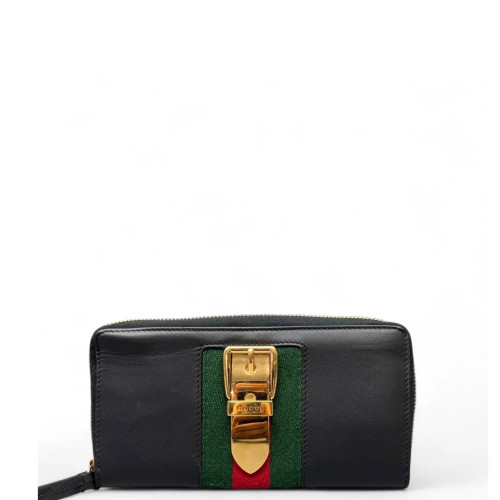 Gucci Web Continental Wallet Calfskin Black