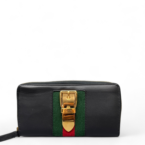 Gucci Web Continental Wallet Calfskin Black
