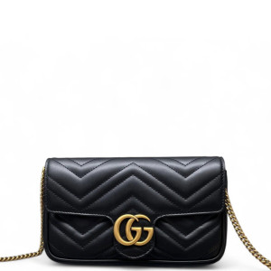 Gucci Mini GG Marmont Chain Wallet Calfskin Black White