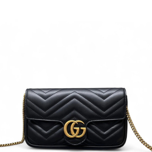 Gucci Mini GG Marmont Chain Wallet Calfskin Black White