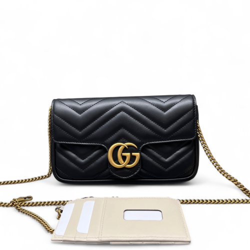 Gucci Mini GG Marmont Chain Wallet Calfskin Black White