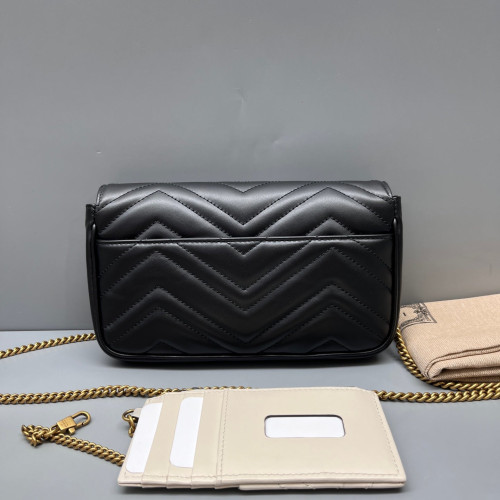 Gucci Mini GG Marmont Chain Wallet Calfskin Black White