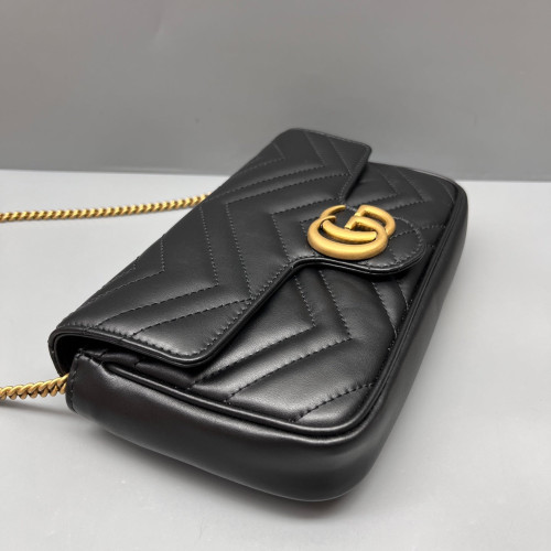 Gucci Mini GG Marmont Chain Wallet Calfskin Black White