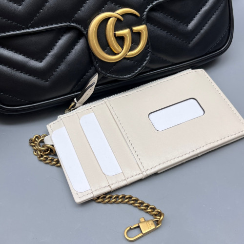 Gucci Mini GG Marmont Chain Wallet Calfskin Black White