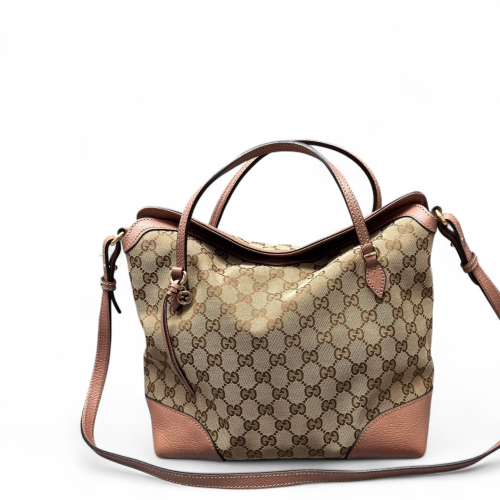 Gucci Tote Bag Canvas Calfskin Beige Brown Pink