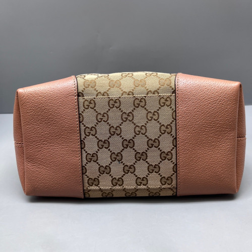 Gucci Tote Bag Canvas Calfskin Beige Brown Pink