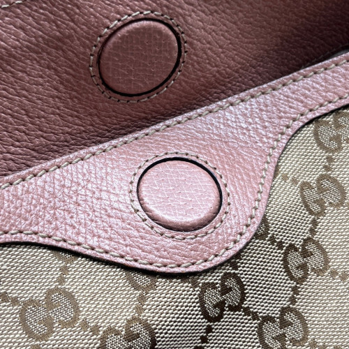 Gucci Tote Bag Canvas Calfskin Beige Brown Pink