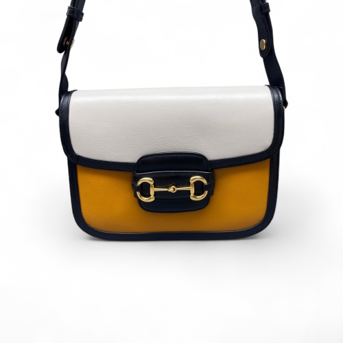 Gucci Small Horsebit 1955 Calfskin White Yellow Black Gucci Small Horsebit 1955 Calfskin White Yellow Black