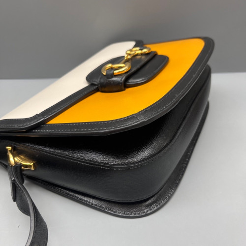 Gucci Small Horsebit 1955 Calfskin White Yellow Black Gucci Small Horsebit 1955 Calfskin White Yellow Black
