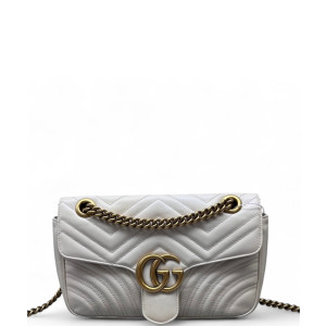 Gucci Chevron Small GG Marmont Calfskin White