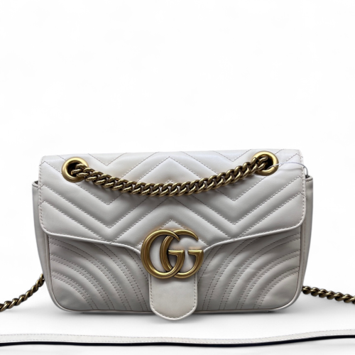 Gucci Chevron Small GG Marmont Calfskin White Gucci Chevron Small GG Marmont Calfskin White