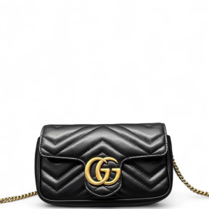 Gucci Chevron GG Marmont Chain Flap Mini Bag Calfskin Black