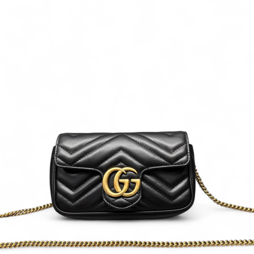 Gucci Chevron GG Marmont Chain Flap Mini Bag Calfskin Black