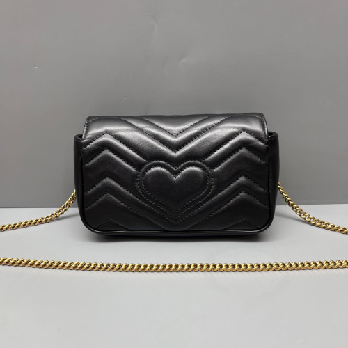 Gucci Chevron GG Marmont Chain Flap Mini Bag Calfskin Black