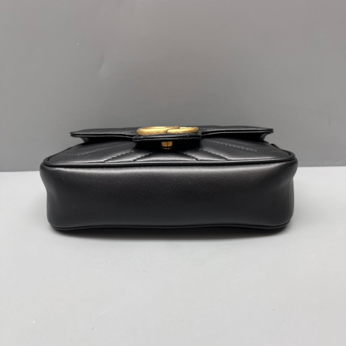 Gucci Chevron GG Marmont Chain Flap Mini Bag Calfskin Black