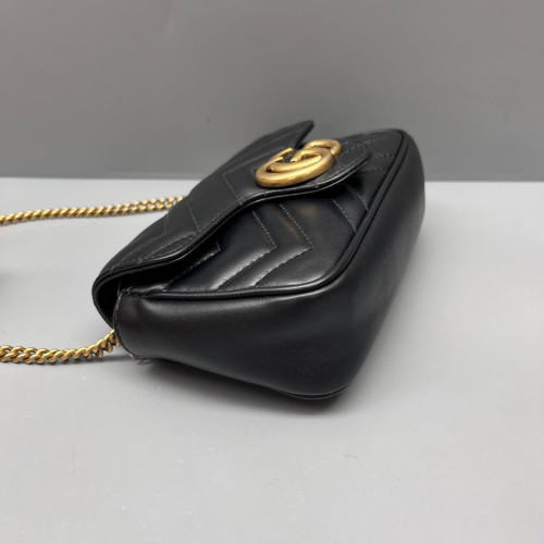 Gucci Chevron GG Marmont Chain Flap Mini Bag Calfskin Black
