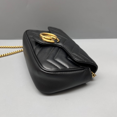 Gucci Chevron GG Marmont Chain Flap Mini Bag Calfskin Black