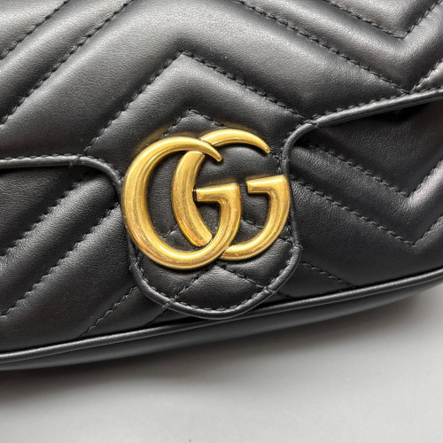 Gucci Chevron GG Marmont Chain Flap Mini Bag Calfskin Black