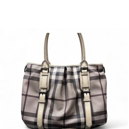 Burberry Tote Bag House Check Calfskin Beige Black Burgundy