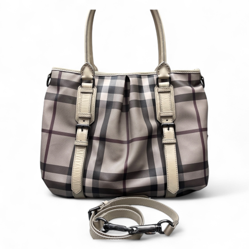 Burberry Tote Bag House Check Calfskin Beige Black Burgundy