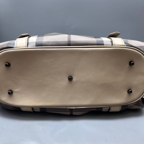 Burberry Tote Bag House Check Calfskin Beige Black Burgundy