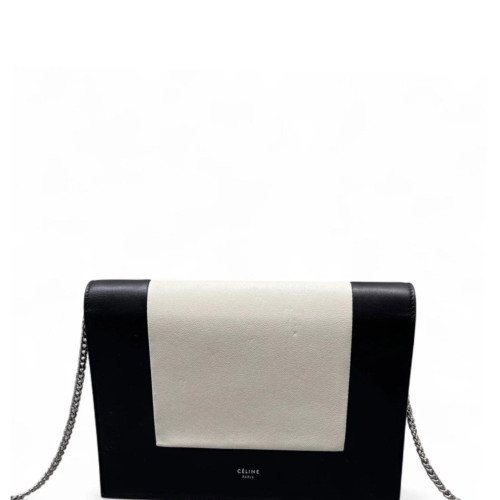 Celine Frame Evening Clutch On Chain Calfskin Black White