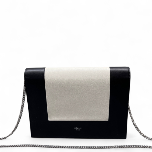 Celine Frame Evening Clutch On Chain Calfskin Black White