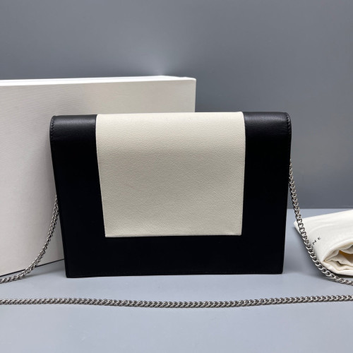 Celine Frame Evening Clutch On Chain Calfskin Black White
