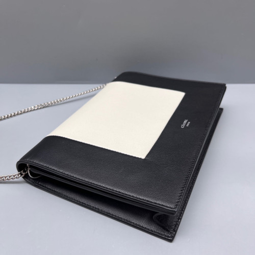 Celine Frame Evening Clutch On Chain Calfskin Black White