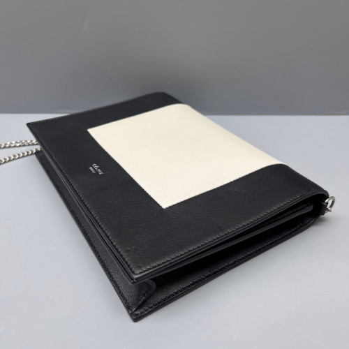 Celine Frame Evening Clutch On Chain Calfskin Black White