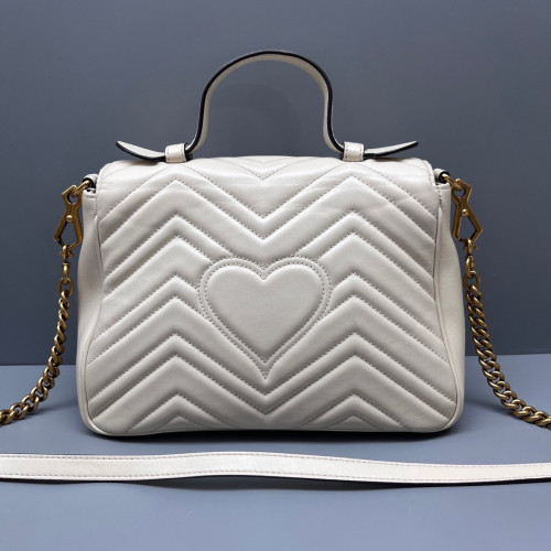 Gucci Chevron Small GG Marmont Top Handle Chain Shoulder Bag Calfskin White