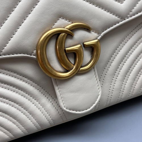 Gucci Chevron Small GG Marmont Top Handle Chain Shoulder Bag Calfskin White