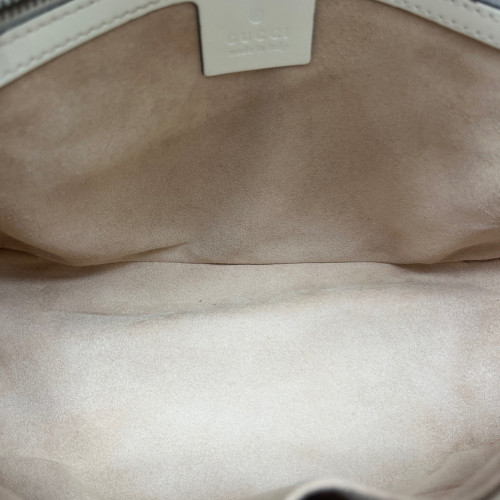 Gucci Chevron Small GG Marmont Top Handle Chain Shoulder Bag Calfskin White