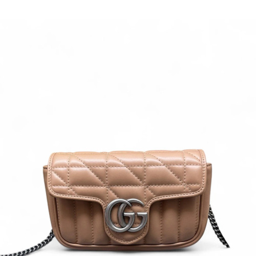 Gucci Diamante Super Mini GG Marmont Calfskin Natural Tan