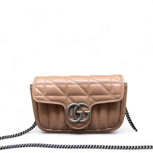 Gucci Diamante Super Mini GG Marmont Calfskin Natural Tan