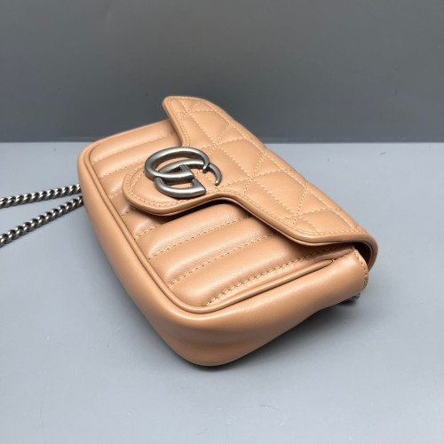 Gucci Diamante Super Mini GG Marmont Calfskin Natural Tan