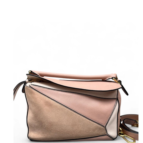 Loewe Small Puzzle Suede Calfskin Pink Beige