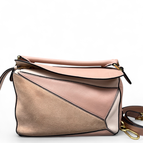 Loewe Small Puzzle Suede Calfskin Pink Beige