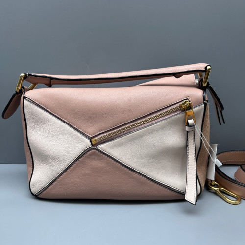 Loewe Small Puzzle Suede Calfskin Pink Beige