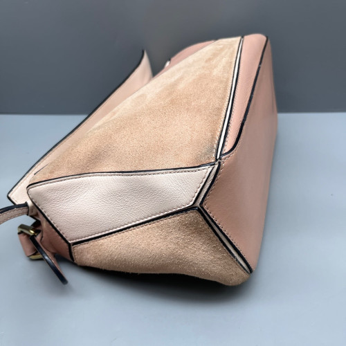Loewe Small Puzzle Suede Calfskin Pink Beige