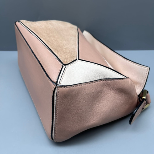 Loewe Small Puzzle Suede Calfskin Pink Beige